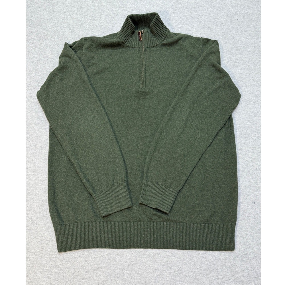 Eddie Bauer Mens XL Tall Dark Green Cashmere Blend 1/4 Zip Pullover Sweater
